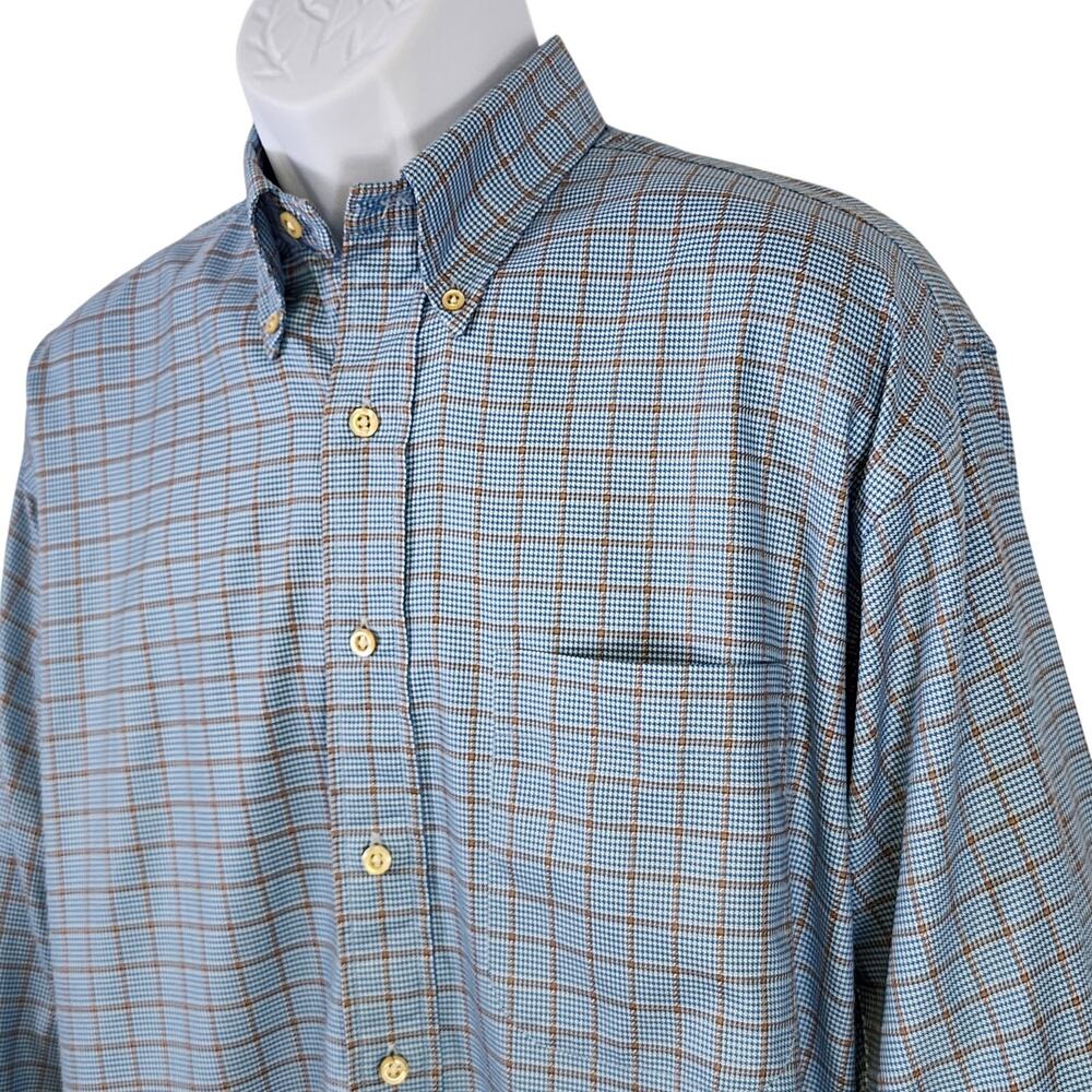 Vintage Burberry Shirt Blue/Tan Houndstooth Made in USA M